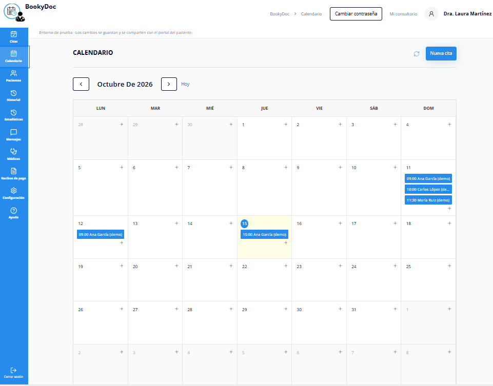 Calendario de citas de BookyDoc